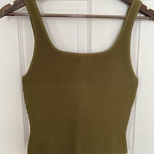 Babaton Olive Ribbed Square-Neck Tank